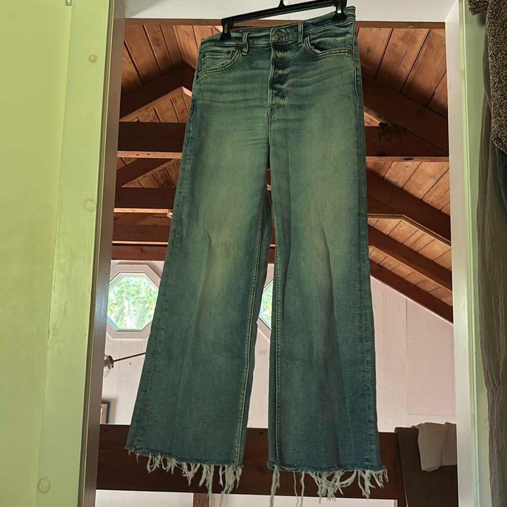 Re/Done Wide Leg Cropped Jeans with Fray